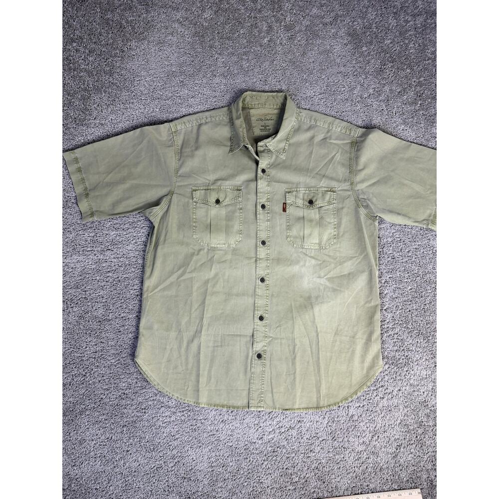 Bob Timberlake Shirt Mens L Green Short Sleeve Button Up Lightweight Cotton